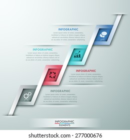 Modern infographic option template with 4 paper abstract rectangle shapes on grey background. Vector. Can be used for web design and  workflow layout