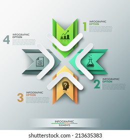 Modern infographic options banner with 4 paper arrows. Vector. Can be used for web design and  workflow layout