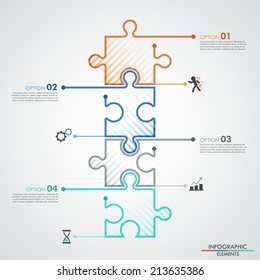 Modern infographic options banner with 4 color puzzle elements. Vector. Can be used for web design and workflow layout