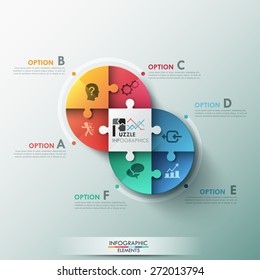 Banner moderno de opciones de infografía con círculo hecho de 7 elementos de rompecabezas.Vector. Se puede utilizar para diseño web y diseño de flujo de trabajo