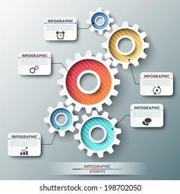 Modern infographic options banner with color gear chain. Vector. Can be used for web design and workflow layout