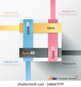 Modern infographic options banner with white box and color ribbons. Vector. Can be used for web design and  workflow layout
