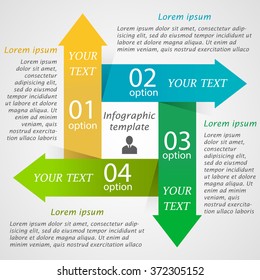 Modern infographic options template with 4 colorful arrows. Can be used for workflow layout,  business concept with 4 options, parts, steps or processes, banner, chart, web design