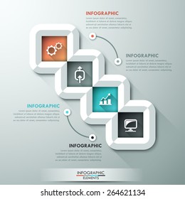 Modern infographic options template with abstract round ribbon and color rectangles for 4 steps. Vector. Can be used for web design and  workflow layout