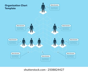 Modern infographic for organization hierarchy structure - blue version. Simple flat template, can be used for your website or presentation.