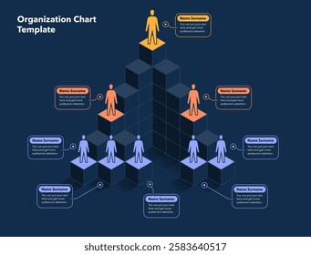 Modern infographic for organization hierarchy structure - dark version. Flat template, can be used for your website or presentation.