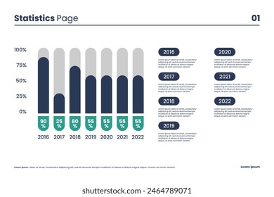 Presentación de infografía moderna para estadísticas de datos anuales. Infografía informativa para la visualización de datos. Crecimiento, gráfico y gráfico. Informe anual