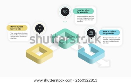 Modern infographic process digram with three steps. Isometric chart design for workflow layout, banner, web design.