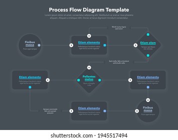 Modern infographic for process flow diagram - dark version. Flat design, easy to use for your website or presentation.