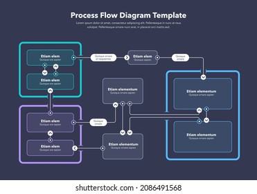 Modern infographic for process flow diagram - dark version. Flat design, easy to use for your website or presentation.