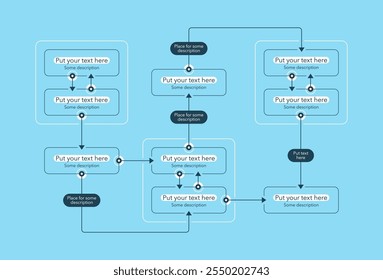 Infografía moderna para diagrama de flujo de proceso - versión azul. Diseño plano, fácil de usar para su Sitio web o presentación.