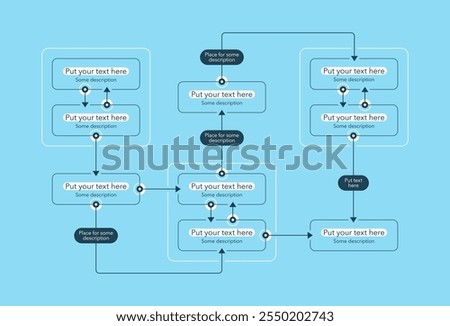 Modern infographic for process flow diagram - blue version. Flat design, easy to use for your website or presentation.