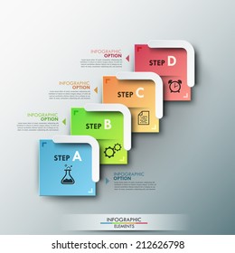 Modern infographic process template with paper shapes and white arrows for 4 steps. Vector. Can be used for web design and  workflow layout