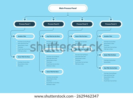 Modern infographic for project or organization structure - blue version. Simple flat template with four colourful options for website or data presentation.