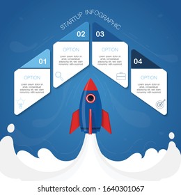 Modern infographic, Rocket concept,  Vector illustration with 4 geometric shape for text can be use for start up, business or educations  