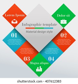 Modern infographic square template with 4 options, parts or processes. Material design style. Business concept