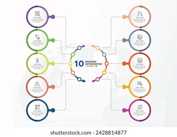 Plantilla de infografía moderna con 10 pasos, proceso u opciones, diagrama de proceso, Utilizado para diagrama de proceso, presentaciones, diseño de flujo de trabajo, diagrama de flujo, infografía. Ilustración del vector eps10.