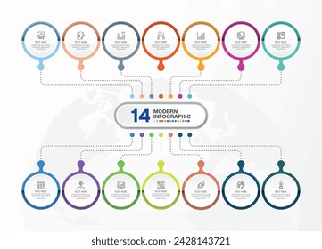 Modern infographic template with 15 steps, process or options, process chart, Used for process diagram, presentations, workflow layout, flow chart, infograph. Vector eps10 illustration.