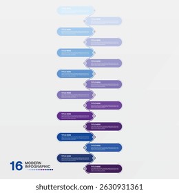 Modelo de infográfico moderno com 16 etapas, processo ou opções, gráfico de processo, Usado para diagrama de processo, apresentações, layout de fluxo de trabalho, fluxograma, infográfico. Ilustração do vetor eps10.