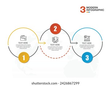 Moderne Infografik-Vorlage mit 3 Schritten, Prozess oder Optionen, Prozessdiagramm, Verwendet für Prozessdiagramm, Präsentationen, Workflow-Layout, Flussdiagramm, Infograph. Vektor eps10-Darstellung.