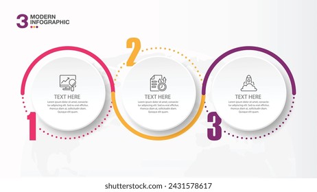 Modern infographic template with 3 steps, process or options, process chart, Used for process diagram, presentations, workflow layout, flow chart, infograph.