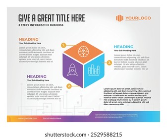 Modern infographic template with 3 steps elegant square design, vector illustration of a background for the presentation of a flyer or brochure