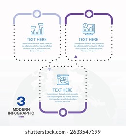 Modern infographic template with 3 steps, process or options, process chart, Used for process diagram, presentations, workflow layout, flow chart, infograph. Vector eps10 illustration.
