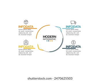 Modern infographic template with 4 steps or options, workflow, process diagram, presentation.