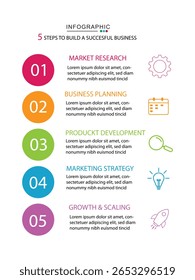 modern infographic template, 5 step infographic template, business infographic, circle, timeline infographic, whit 5 step or option,