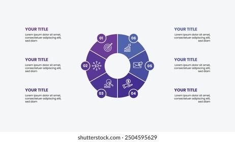 Modern infographic template with 6 options. Multicolor business presentation with icons