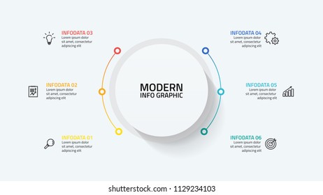 Modern Infographic template with 6 steps or options, circles, workflow, process diagram, vector eps10 illustration