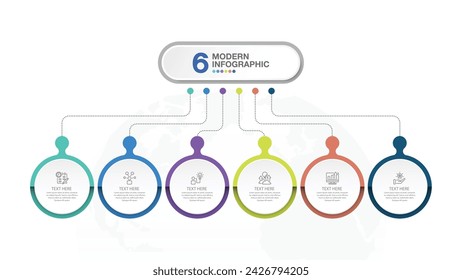 Modern infographic template with 6 steps, process or options, process chart, Used for process diagram, presentations, workflow layout, flow chart, infograph.