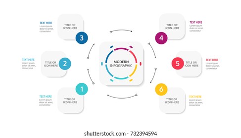 Modern infographic template with 6 steps or options for presentation.Business circle template with options for brochure, diagram, workflow, timeline, web design. Vector illustration