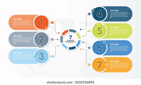 Modern infographic template with 7 steps, process or options, process chart, Used for process diagram, presentations, workflow layout, flow chart, infograph.