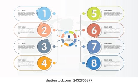 Plantilla de infografía moderna con 8 pasos, proceso u opciones, diagrama de proceso, Utilizado para diagrama de proceso, presentaciones, diseño de flujo de trabajo, diagrama de flujo, infografía.