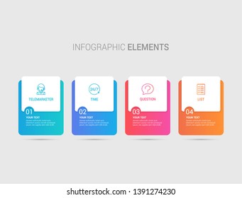 Modern Infographic Template for Business with 4 steps, icons for 4 options, multi-color, labels. Business progress concept with options, parts, steps, processes. EPS10