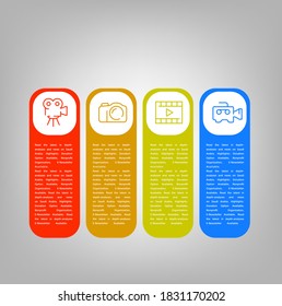 Plantilla Infográfica Moderna para Empresas con 4 pasos, iconos para 4 opciones, etiquetas de varios colores. Elemento info-gráfico vectorial.