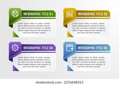Modern Infographic Template for Business with 4 steps, icons for options, multicolor gradient green, gold, blue and purple, Vector illustation element.  simple diagram representing business process.