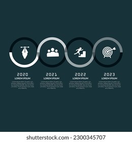 Modern Infographic Template for Business with 4 steps, icons for 4 options, multi-color, labels. Timeline graphic. Business progress concept with options, parts, steps, processes. EPS10