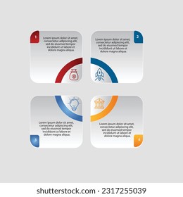 Modern Info-graphic Template for Business with 4 steps, icons for 4 options, multi-color, labels. Vector info-graphic element.