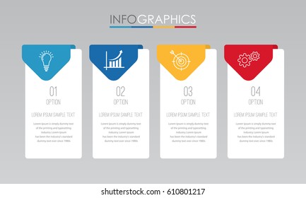 Modern Info-graphic Template for Business with 4 steps, icons for 4 options, multi-color, labels. Vector info-graphic element.