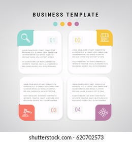 Modern Info-graphic Template for Business with 4 steps, icons for 4 options, multi-color, labels. Vector info-graphic element.
