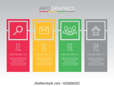 Plantilla Info-gráfica moderna para empresas con 4 pasos Diseño de colores rastafari, diseño de etiquetas, elemento info-gráfico vectorial, Ilustración vectorial plana EPS 10.