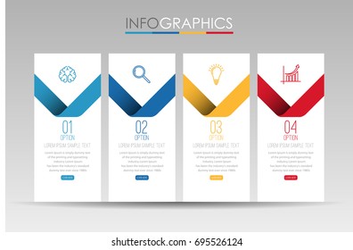 Modern Info-graphic Template for Business with 4 steps, icons for 4 options, multi-color, labels. Vector info-graphic element.