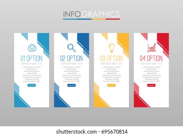 Modern Info-graphic Template for Business with 4 steps, icons for 4 options, multi-color, labels. Vector info-graphic element.
