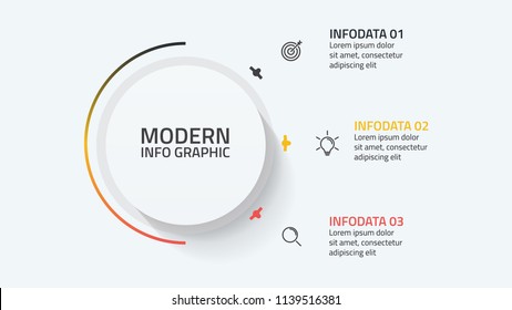 Modern infographic template. Business concept with 3 options, steps or process and marketing icons. Vector illustration. Can be used for workflow diagram, report or presentation.