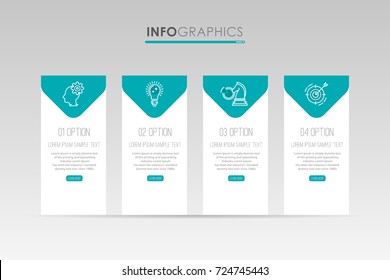 Modern Info-graphic Template for Business diagram with 4 steps design, icons 4 options, Process chart, labels, Green blue color, Creative vector info-graphic element.