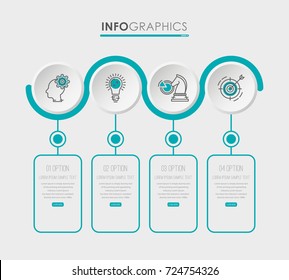 Modern Info-graphic Template for Business diagram with 4 steps design, icons 4 options, Process chart, labels, Green blue color, Creative vector info-graphic element.