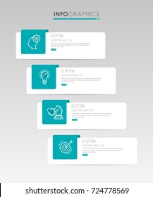 Modern Info-graphic Template for Business diagram with 4 steps design, icons 4 options, Process chart, labels, Green blue color, Creative vector info-graphic element.