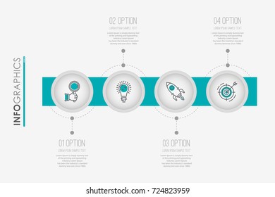 Modern Info-graphic Template for Business diagram with 4 steps design, icons 4 options, Process chart, labels, Green blue color, Creative vector info-graphic element.